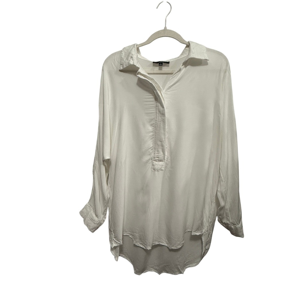 Lulus White Tunic Blouse Womens L Oversized High Low Hem Rayon Beach coastal